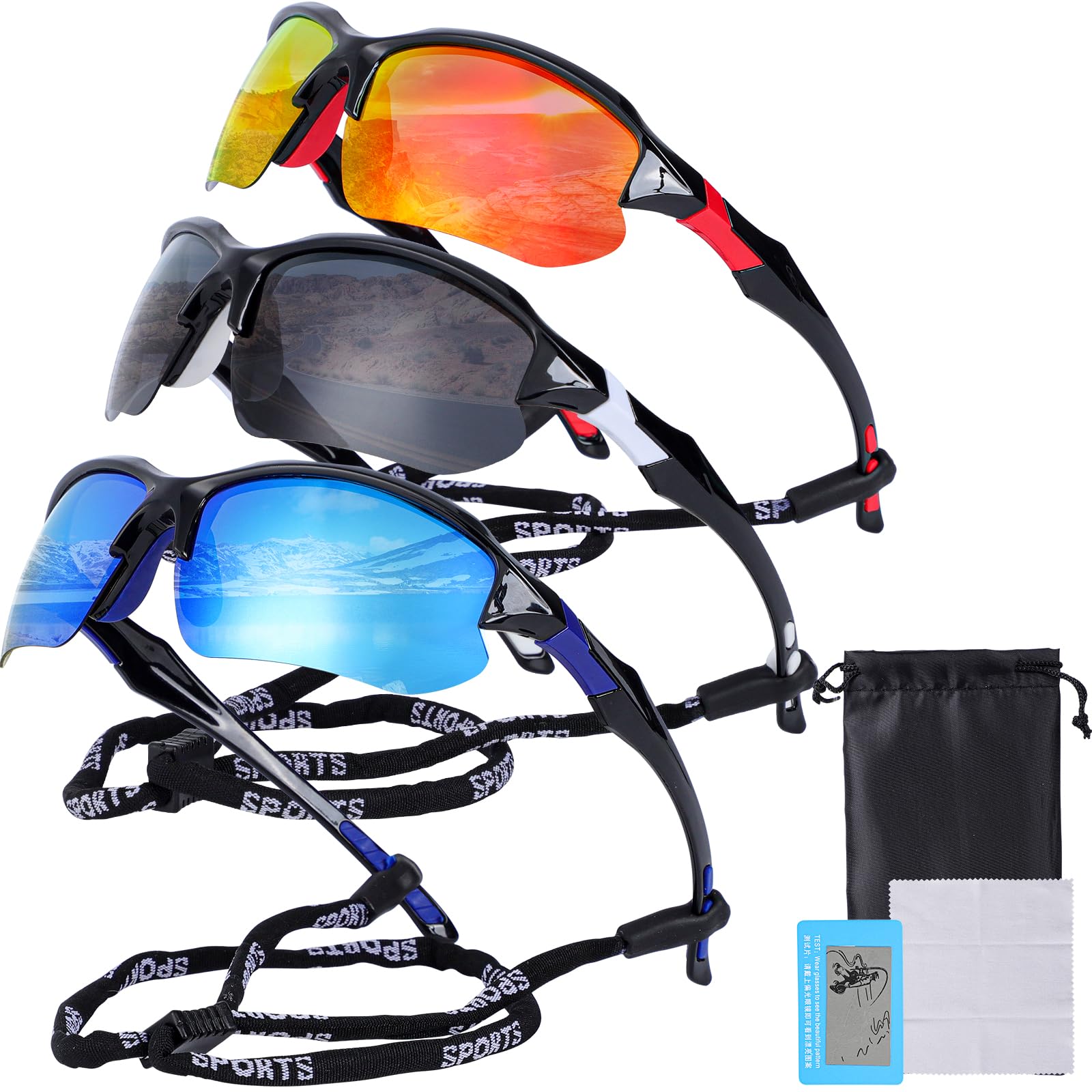 Risipu 3 Pack Sports Sunglasses for Men Women